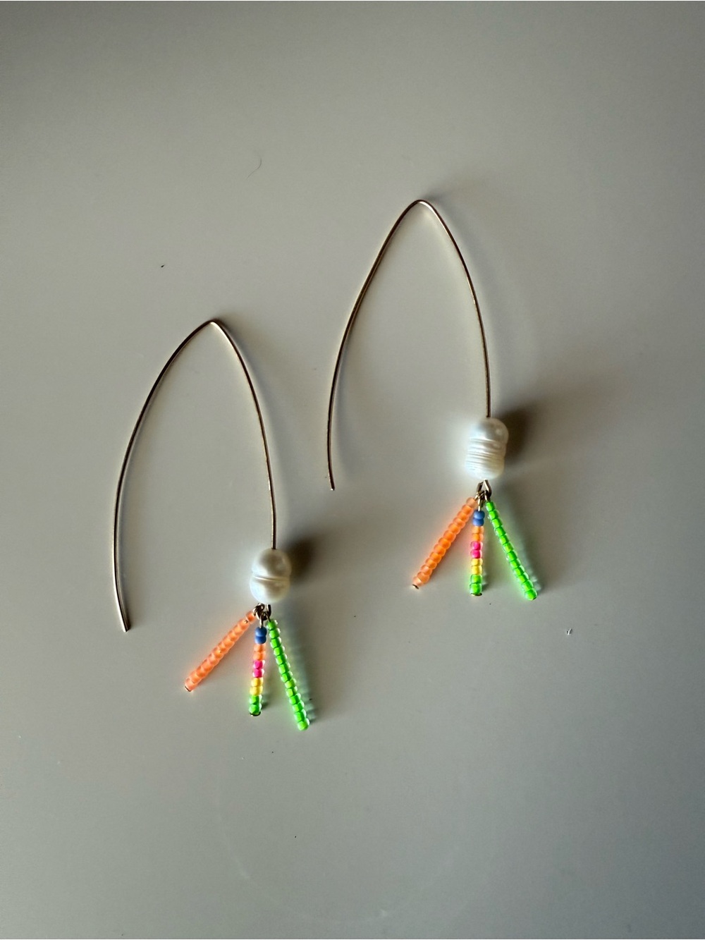 Freshwater Pearl Threader Earrings with Neon Seed Beads